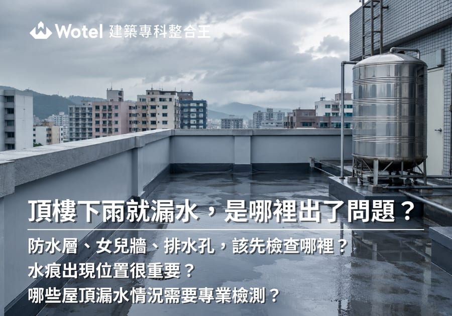 為什麼屋頂一下雨就漏水？防水層、女兒牆、排水孔與設備基座的檢查要點